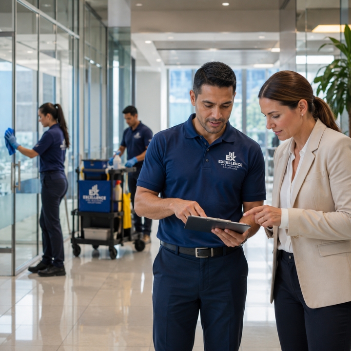 Spotless corporate lobby maintained by Excellence Pro